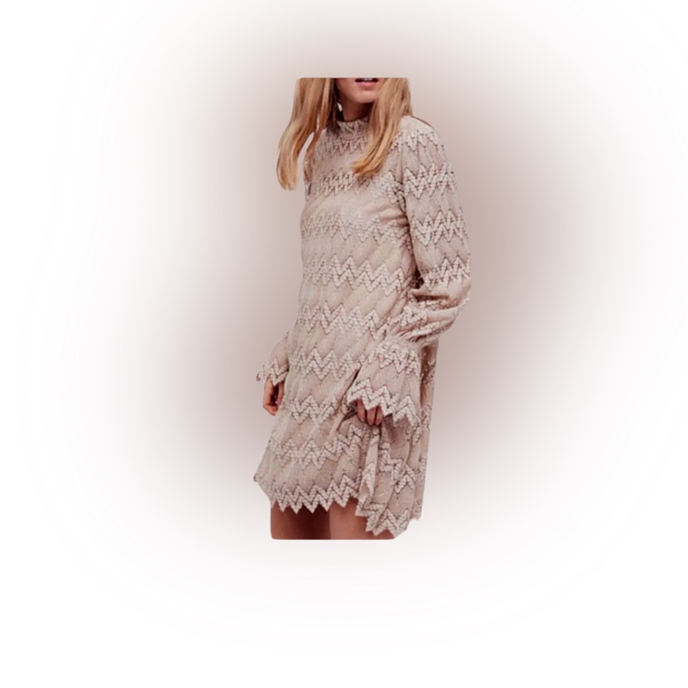 FREE PEOPLE Simone Sheer Nude Mini Dress Size Small